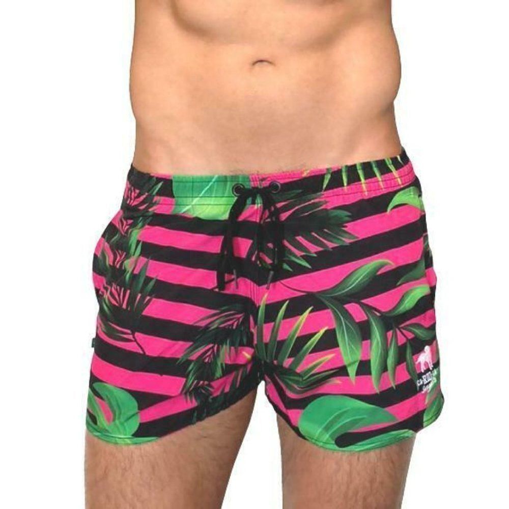 CA Rio CA Swim Shorts Size Small  Pink Green Palm Trees‎ Print Men’s Swimwear